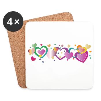 Bunte Herzen Bordüre Design  - Untersetzer (4er-Set) - Weiß - Vorne