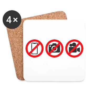 Pas de téléphone, pas de caméra, pas d’autocollant de panneau pour enregistrement vidéo - Dessous de verre (lot de 4) - blanc - Devant