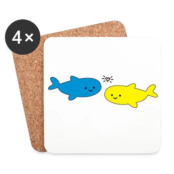 Fröhliche Fische Blau Gelb - Untersetzer (4er-Set) - Weiß - Vorne