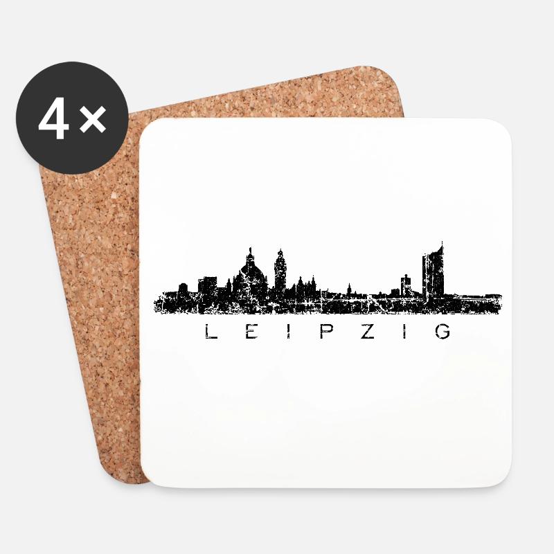 Leipzig Skyline Panorama (Vintage/Schwarz) - Untersetzer (4er-Set) - Weiß