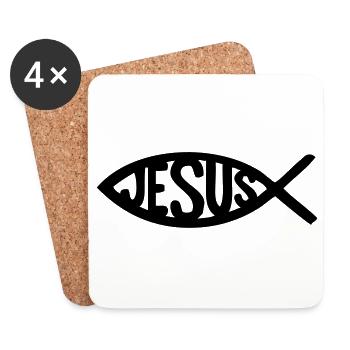 Symbole de poisson de Jésus - Dessous de verre (lot de 4) - blanc - Devant