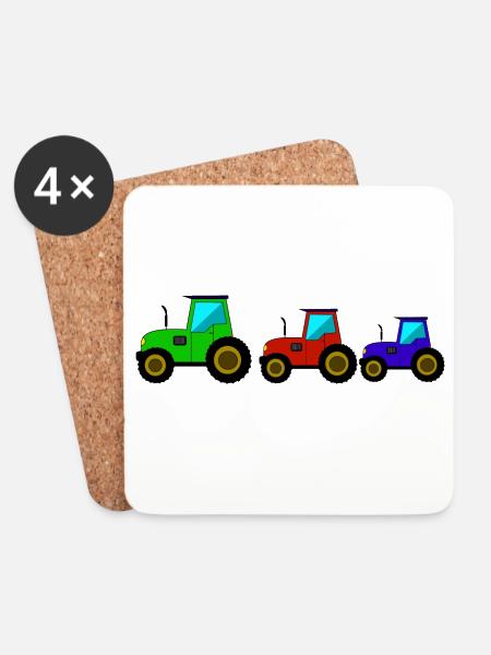 Tracteur Tracteur Tracteur - Dessous de verre (lot de 4) - blanc