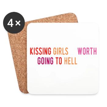 LGBT Pride Month - Kissing Girls - Lesbian Couple - Coasters (set of 4) - white - Front