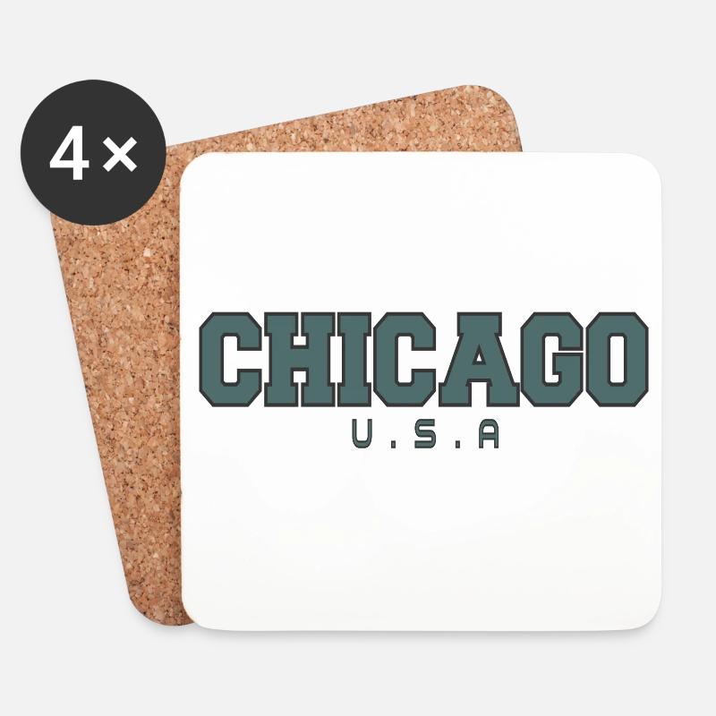 Chicago Varsity Blockschrift - Untersetzer (4er-Set) - Weiß