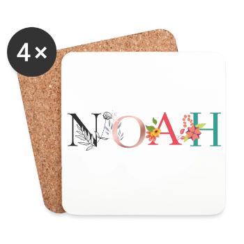 NOAH Namenskunst mit gestickten Blumen - Untersetzer (4er-Set) - Weiß - Vorne