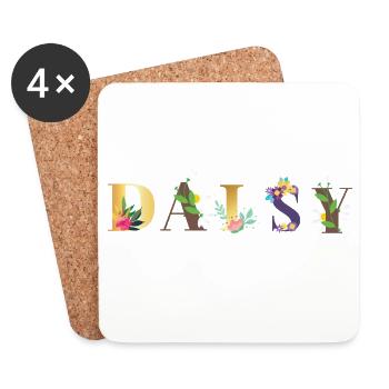 DAISY Name Art With Flowers Embroidered - Coasters (set of 4) - white - Front