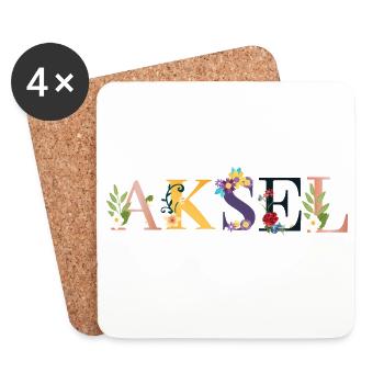 AKSELName mit Blumen geschmückt - Untersetzer (4er-Set) - Weiß - Vorne