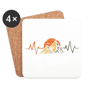 Mountains with a heartbeat symbol - Hiking and Outdoor - Coasters (set of 4) - white - Front