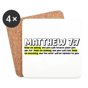 Matthew 7:7 | Bible Quote - Coasters (set of 4) - white - Front