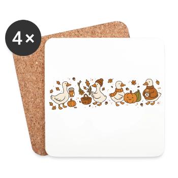 Herbstliche Gänse mit Kürbis und Dekoration - Untersetzer (4er-Set) - Weiß - Vorne
