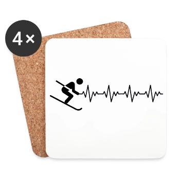 Skieur Skieur Ski ECG Battement de cœur - Dessous de verre (lot de 4) - blanc - Devant