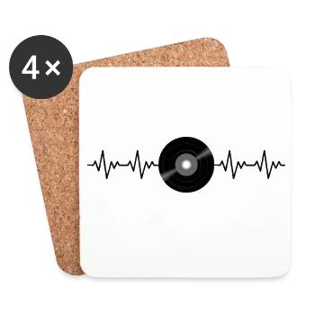 Disque vinyle ECG rétro Battement de cœur - Dessous de verre (lot de 4) - blanc - Devant