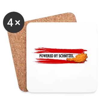 Powered By Schnitzel Österreich Humor Shirt - Untersetzer (4er-Set) - Weiß - Vorne