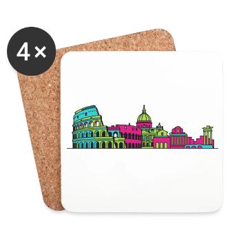 Rome City Skyline Colosseum Modern Line Art - Coasters (set of 4) - white - Front