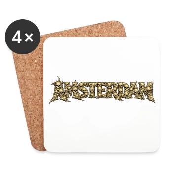 AMSTERDAM Totenschädel-Schrift - Untersetzer (4er-Set) - Weiß - Vorne