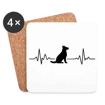 Herzschlag Takt EKG Hund Heartbeat Shirt Geschenk - Untersetzer (4er-Set) - Weiß - Vorne