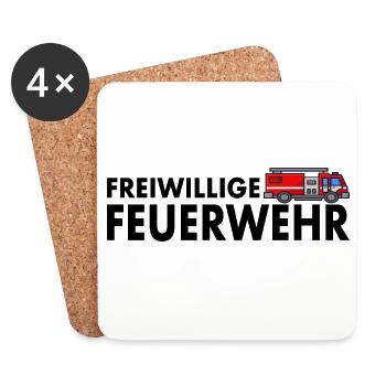 Freiwillige Feuerwehr Feuerwehrauto Feuerwehrmann - Untersetzer (4er-Set) - Weiß - Vorne