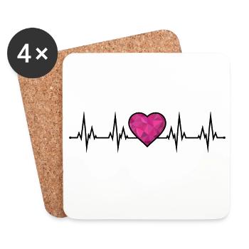 ECG du battement cardiaque - Dessous de verre (lot de 4) - blanc - Devant