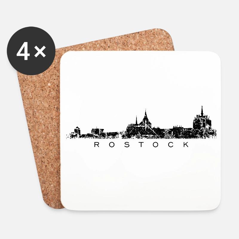 Rostocker Skyline (Vintage Schwarz) Rostock - Untersetzer (4er-Set) - Weiß