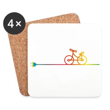 buntes Elektrokabel mit Stecker und Fahrrad - Untersetzer (4er-Set) - Weiß - Vorne