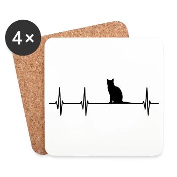 Cat Heartbeat Pulse Ecg - Coasters (set of 4) - white - Front