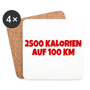 2500 Kalorien auf 100 km Fahrrad Anhänger Sticker - Untersetzer (4er-Set) - Weiß - Vorne