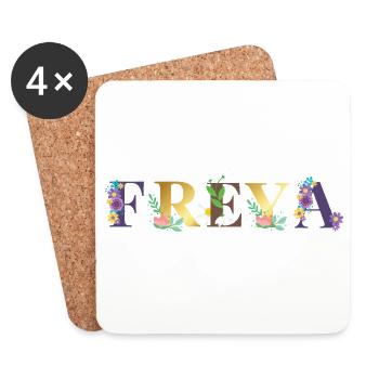 Art du nom FREYA avec des fleurs brodées - Dessous de verre (lot de 4) - blanc - Devant