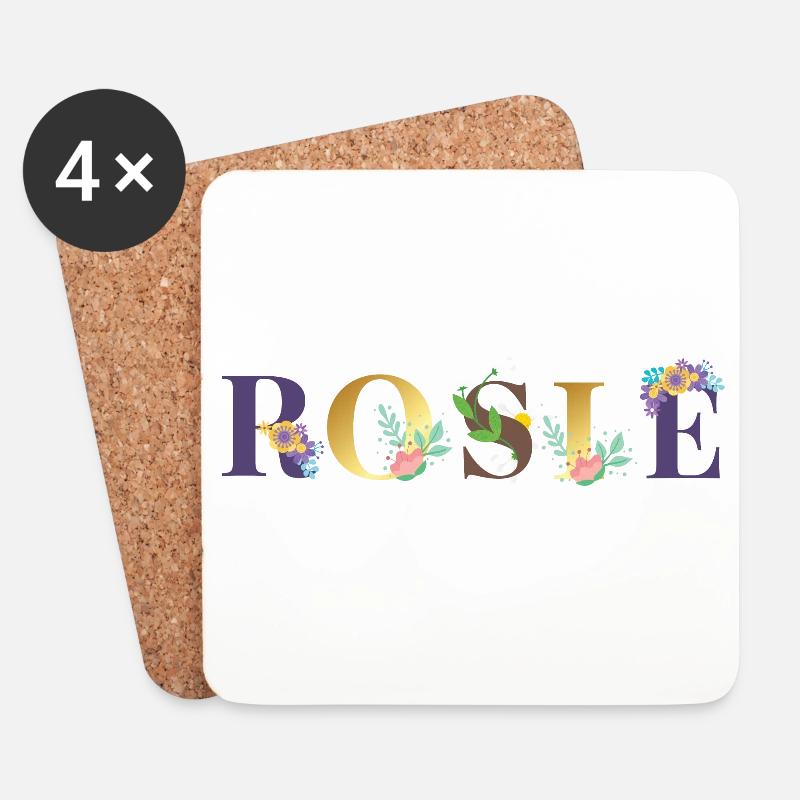 ROSIE Namenskunst mit gestickten Blumen - Untersetzer (4er-Set) - Weiß