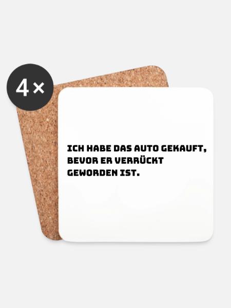 Lustiger E-Auto Aufkleber - Untersetzer (4er-Set) - Weiß