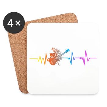 Hawaiian Ukulele Uke Heartbeat - Coasters (set of 4) - white - Front