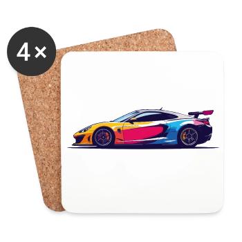 Art coloré de voitures de course de Super Sports - Dessous de verre (lot de 4) - blanc - Devant