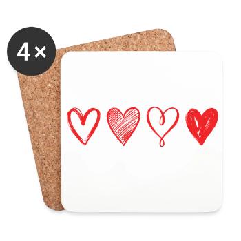 Sketched Red Hearts – Minimalist Design - Coasters (set of 4) - white - Front