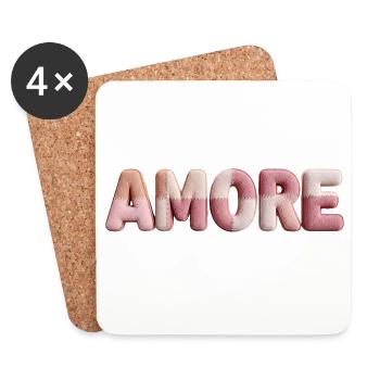Patchwork de design de police romantique Amore - Dessous de verre (lot de 4) - blanc - Devant