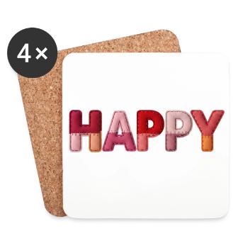 Happy Fabric Look Typography Trend - Coasters (set of 4) - white - Front