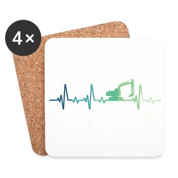 excavator construction site heartbeat excavator - Coasters (set of 4) - white - Front