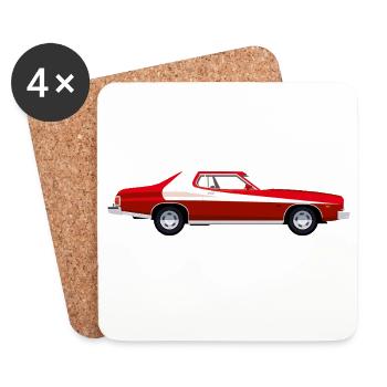 Voiture americaine rétro rouge  - Dessous de verre (lot de 4) - blanc - Devant