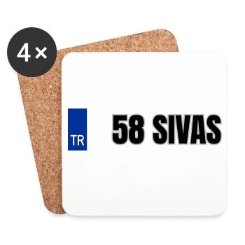 58 Sivas Kennzeichen | Türkisches Kennzeichen - Untersetzer (4er-Set) - Weiß - Vorne