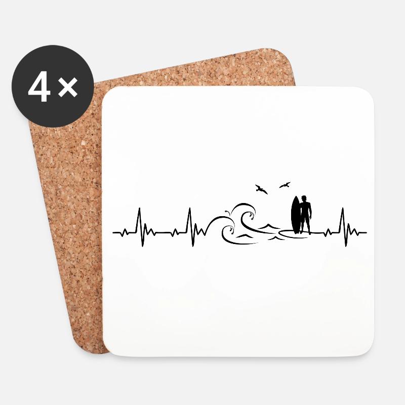 Surfer heartbeat frequency pulse ECG - Coasters (set of 4) - white