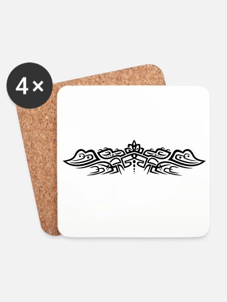 Filigree tribal tattoo ornament with crocodiles. - Coasters (set of 4) - white