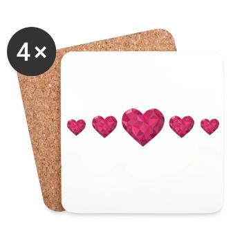 Geometric Hearts Pink Polygon Design Love - Coasters (set of 4) - white - Front