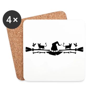 Halloween cats and witches' hat - Coasters (set of 4) - white - Front