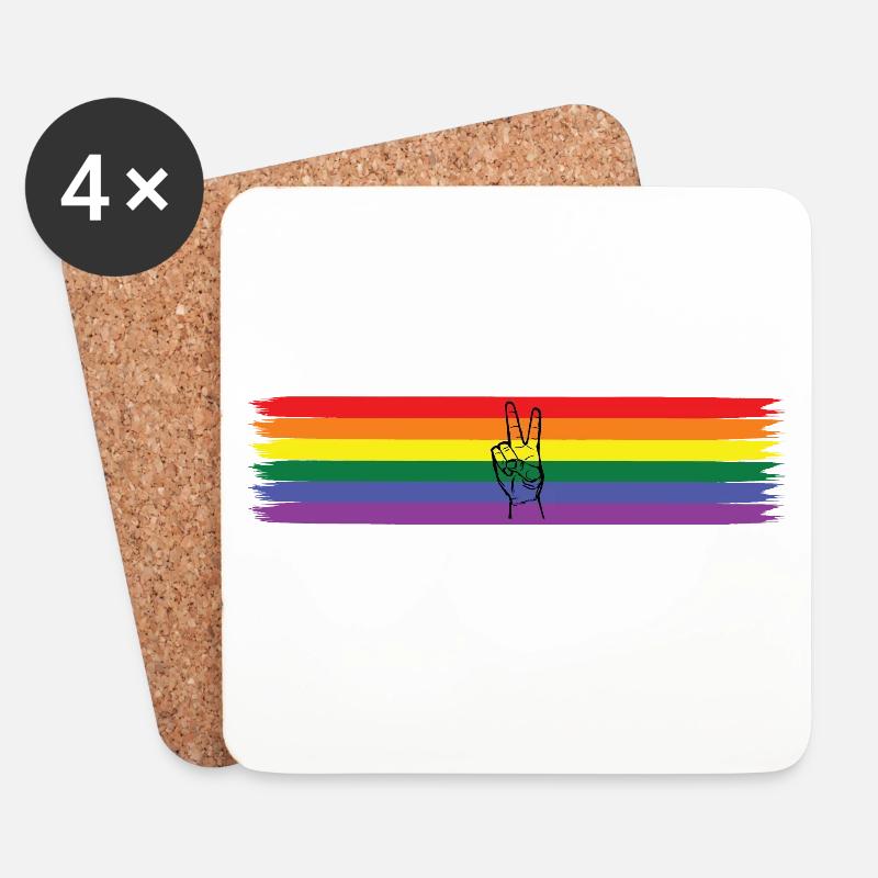Peace Design mit Regenbogenfahne - LGBT - Untersetzer (4er-Set) - Weiß