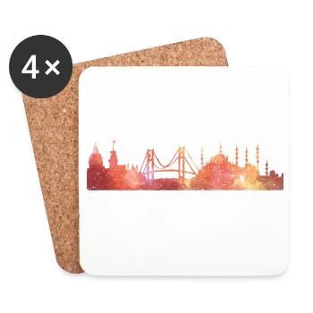 Sunset Skyline Pont à l’aquarelle - Dessous de verre (lot de 4) - blanc - Devant