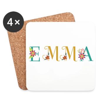 EMMA Name Art With Flowers Embroidered - Coasters (set of 4) - white - Front