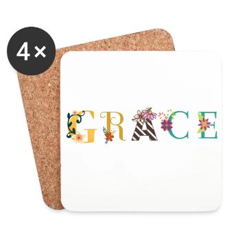 GRACE Name Art With Flowers Embroidered - Coasters (set of 4) - white - Front