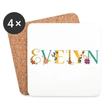 EVELYN Name Art With Flowers Embroidered - Coasters (set of 4) - white - Front