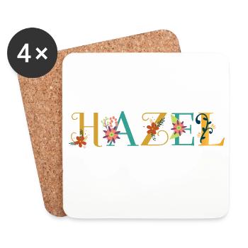 Art du nom HAZEL avec fleurs brodées - Dessous de verre (lot de 4) - blanc - Devant