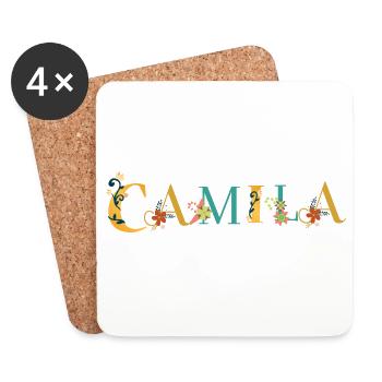 CAMILA Name Art With Flowers Embroidered - Coasters (set of 4) - white - Front