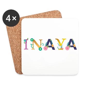 INAYA name decorated with flowers - Coasters (set of 4) - white - Front
