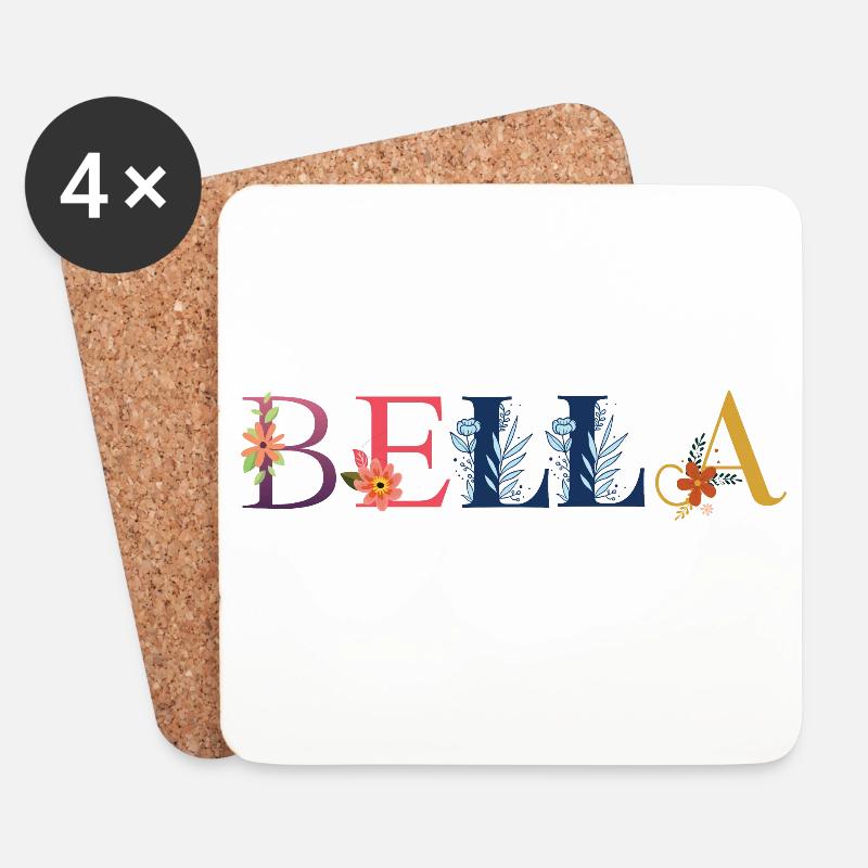 BELLA name decorated with flowers - Coasters (set of 4) - white